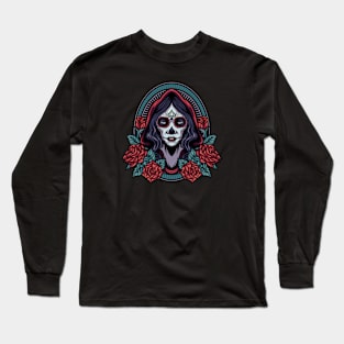 Dia de los Muertos Woman with Roses Long Sleeve T-Shirt